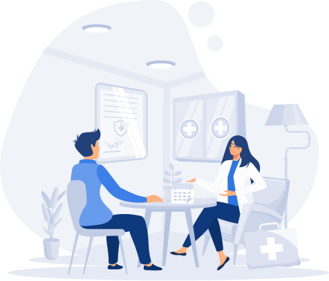 Patient visiting a doctor at a clinic for in-person examination